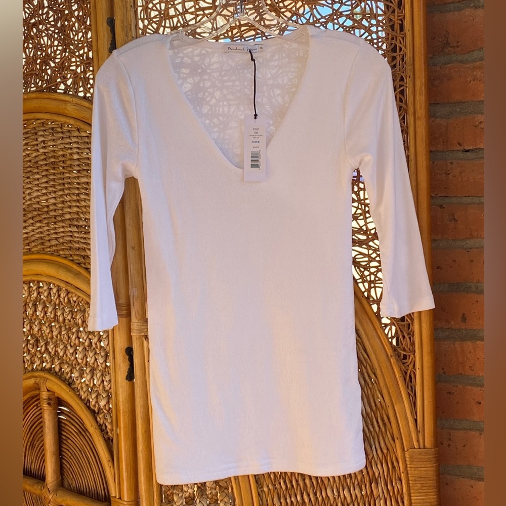 NWT Michael Stars Classic White Sleeves Top
